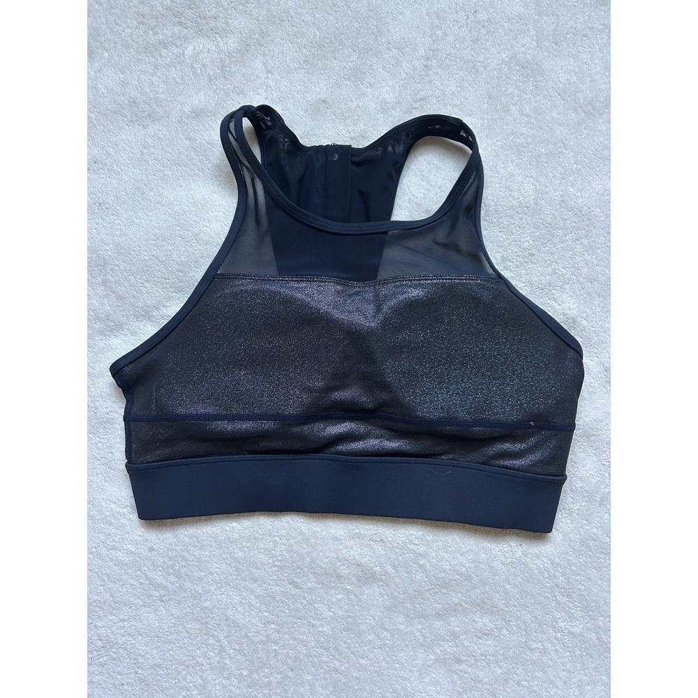 Zyia Active Women's Active Sports Bra All-Star Mesh Zip Navy Blue Sparkle Medium